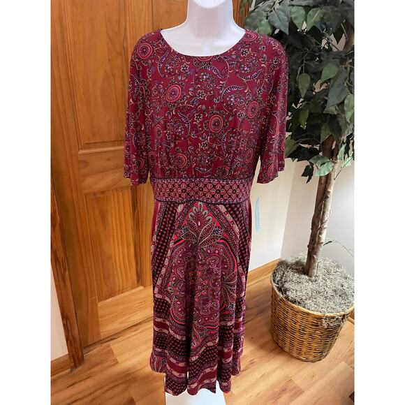 London Times Dresses & Skirts - London Times Jersey, Midi Dress, Boho Pattern, Size 16, NWT